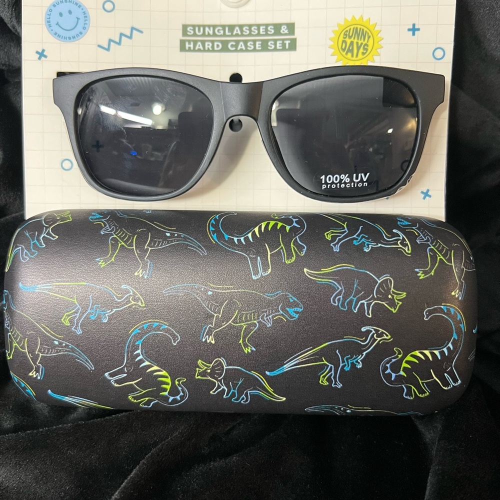 Capelli of New York Black Kids Sunglasses with Dinosaur Case